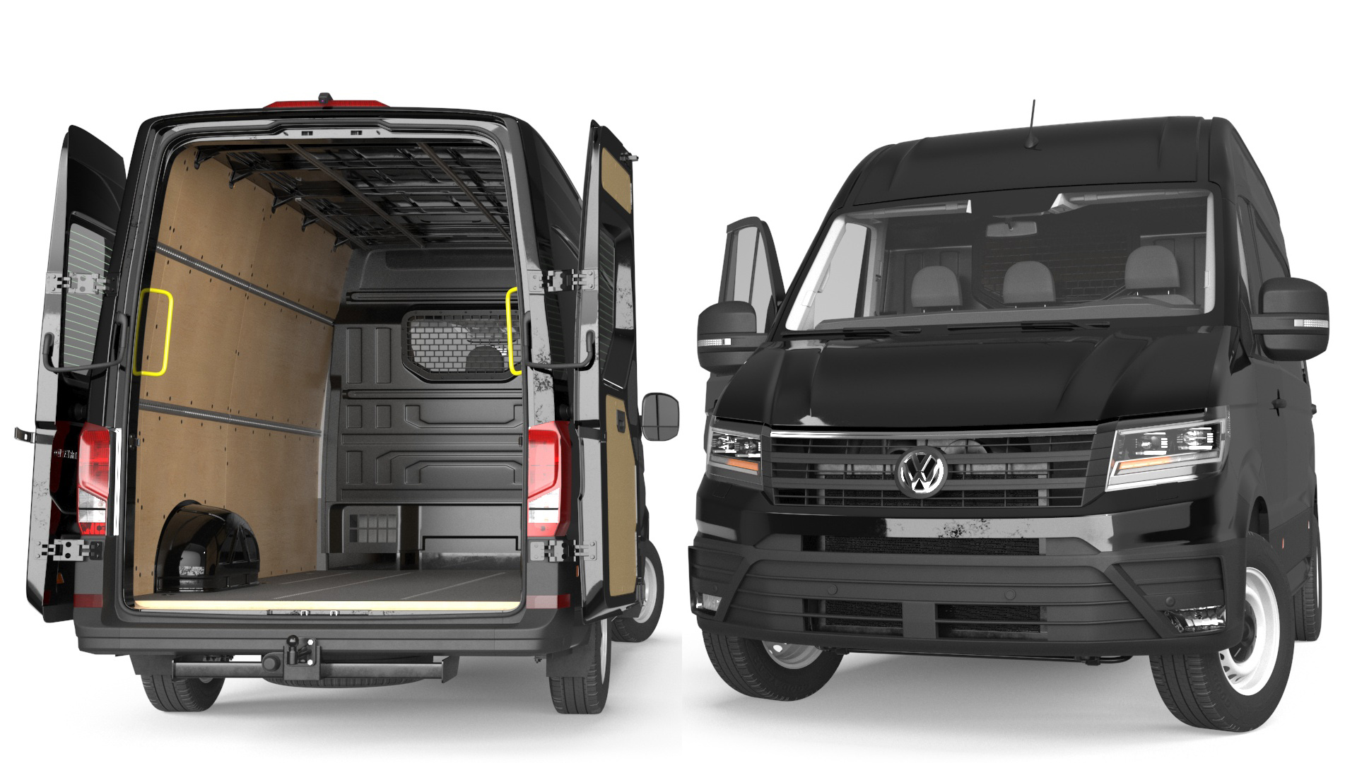 3D Volkswagen Crafter Van 2024 Black Color Rigged