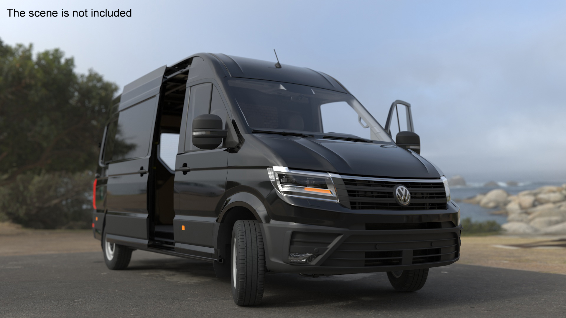 3D Volkswagen Crafter Van 2024 Black Color Rigged