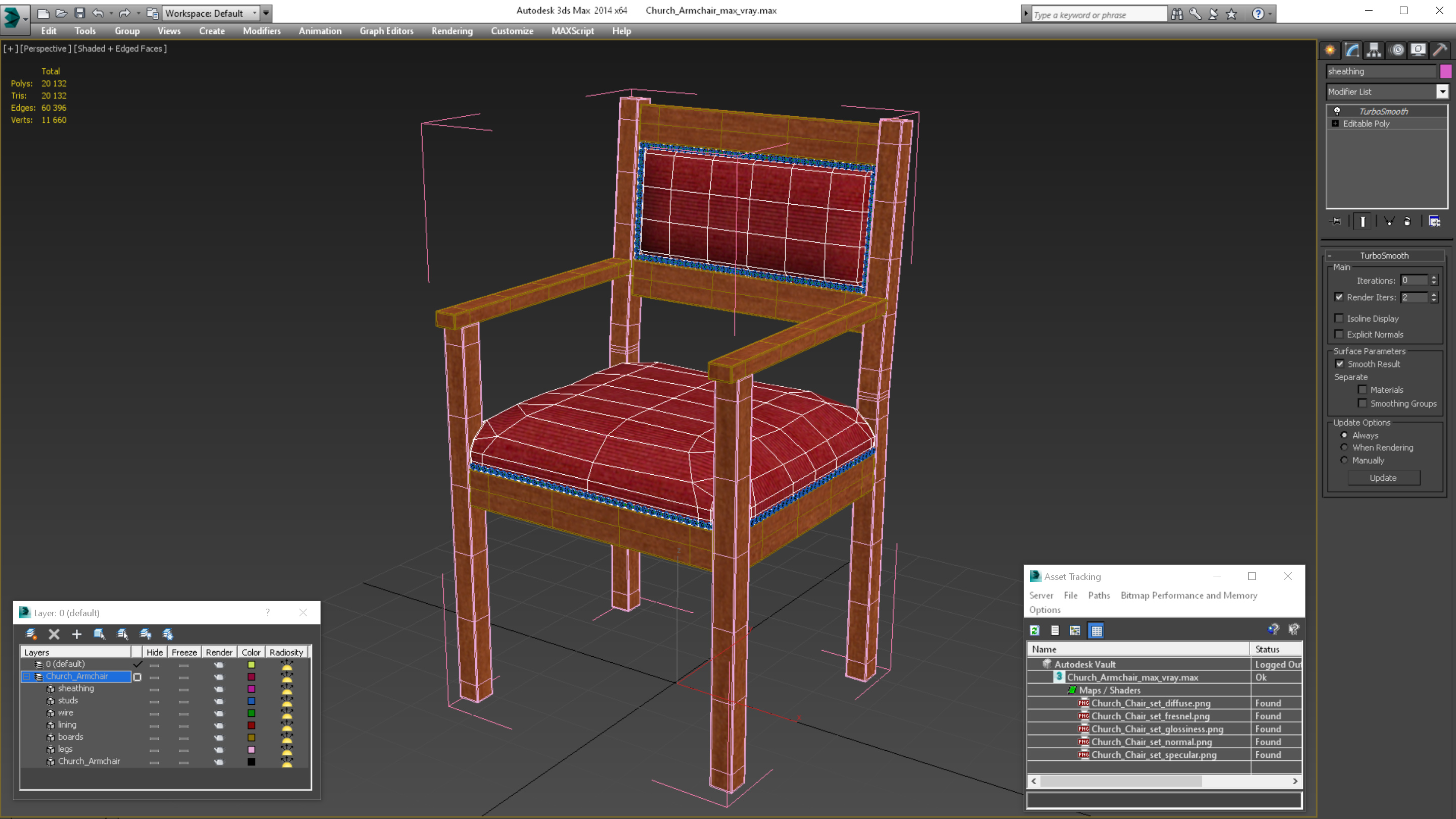 Church Wooden Armchair 3D