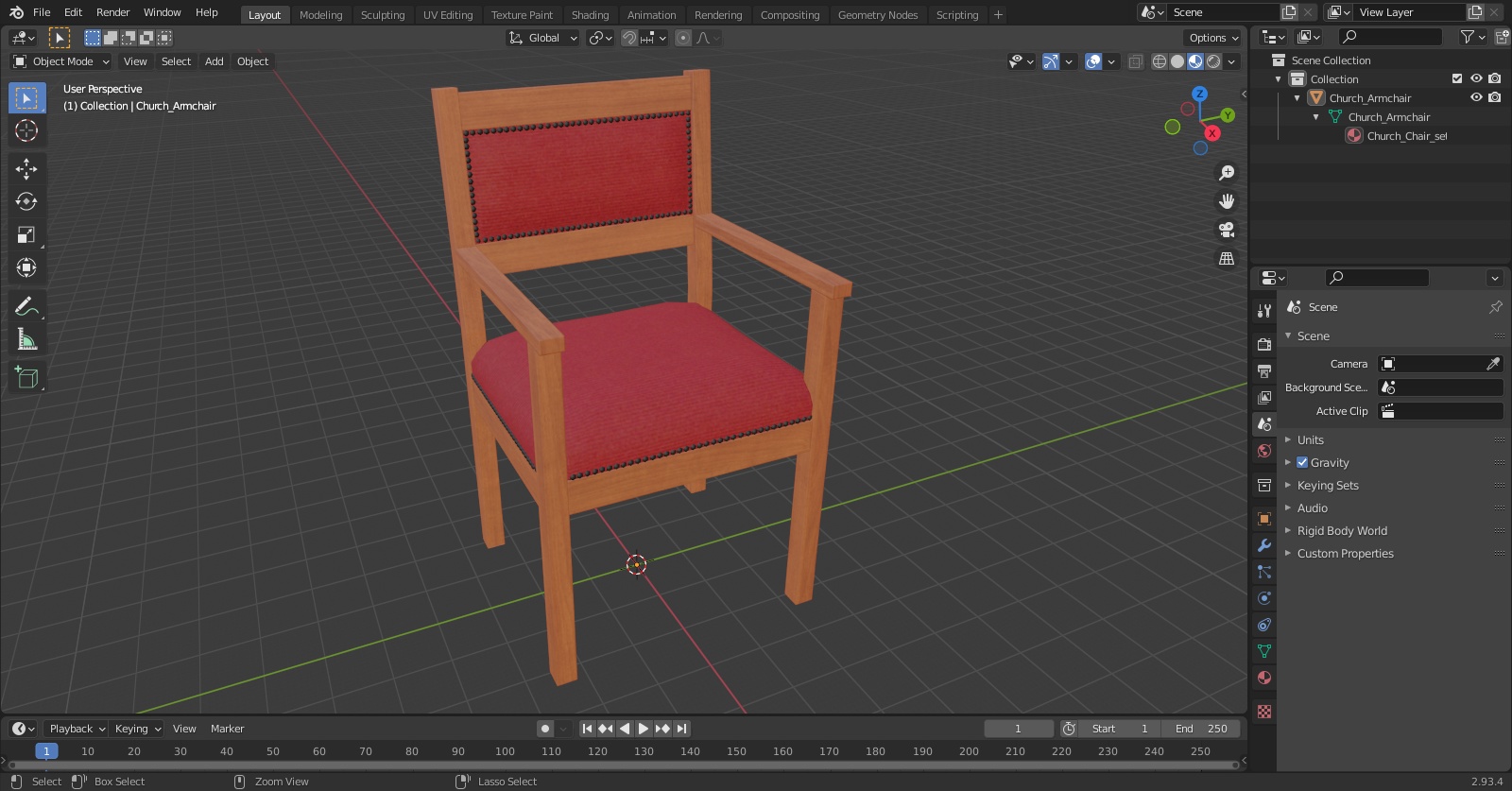 Church Wooden Armchair 3D
