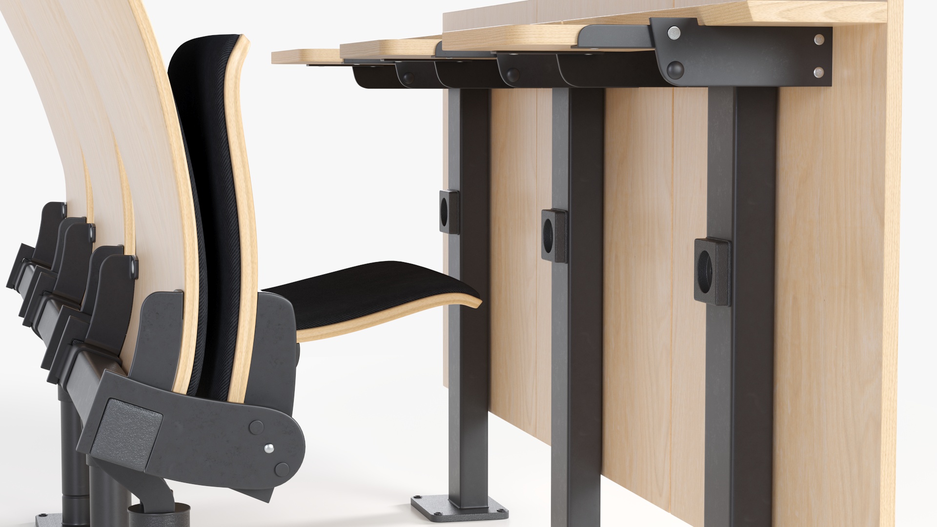 Auditorium Chairs And Tables Light Wood Soft 3D model