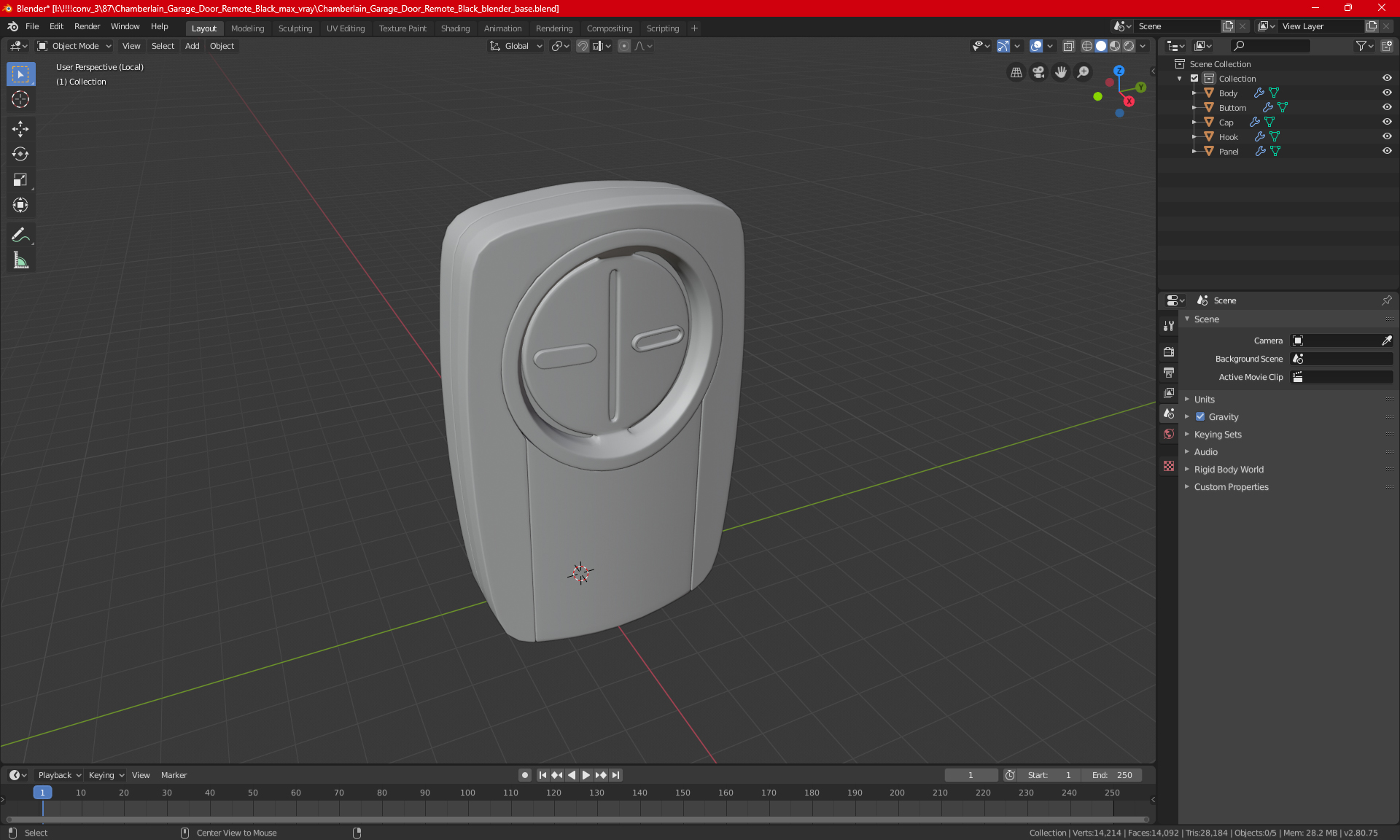3D Garage Door Remote Gray model