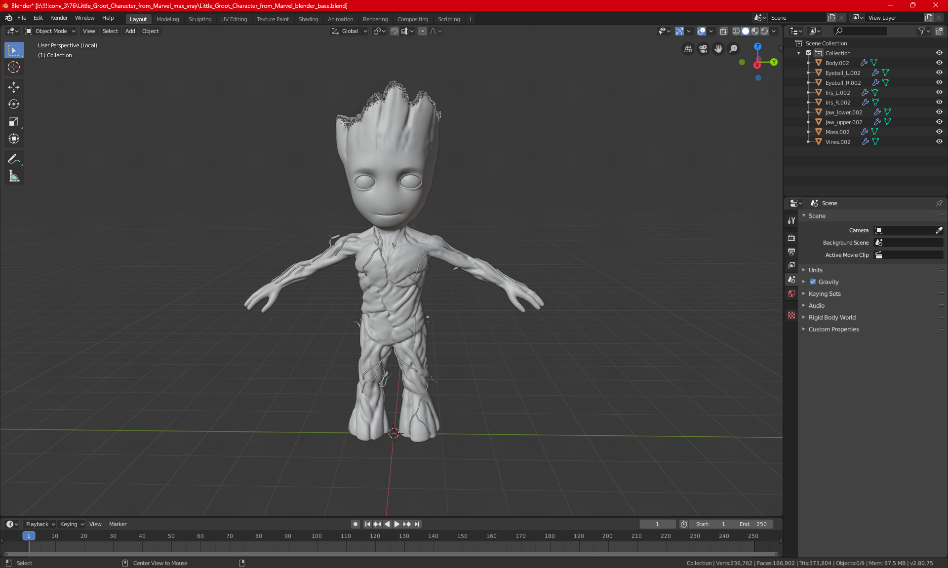 Little Groot Character from Marvel for 3D Print 3D