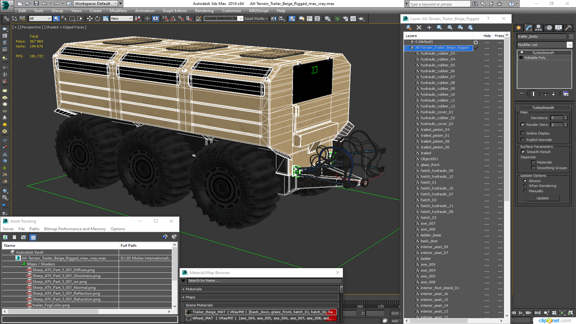 All-Terrain Trailer Beige Rigged 3D