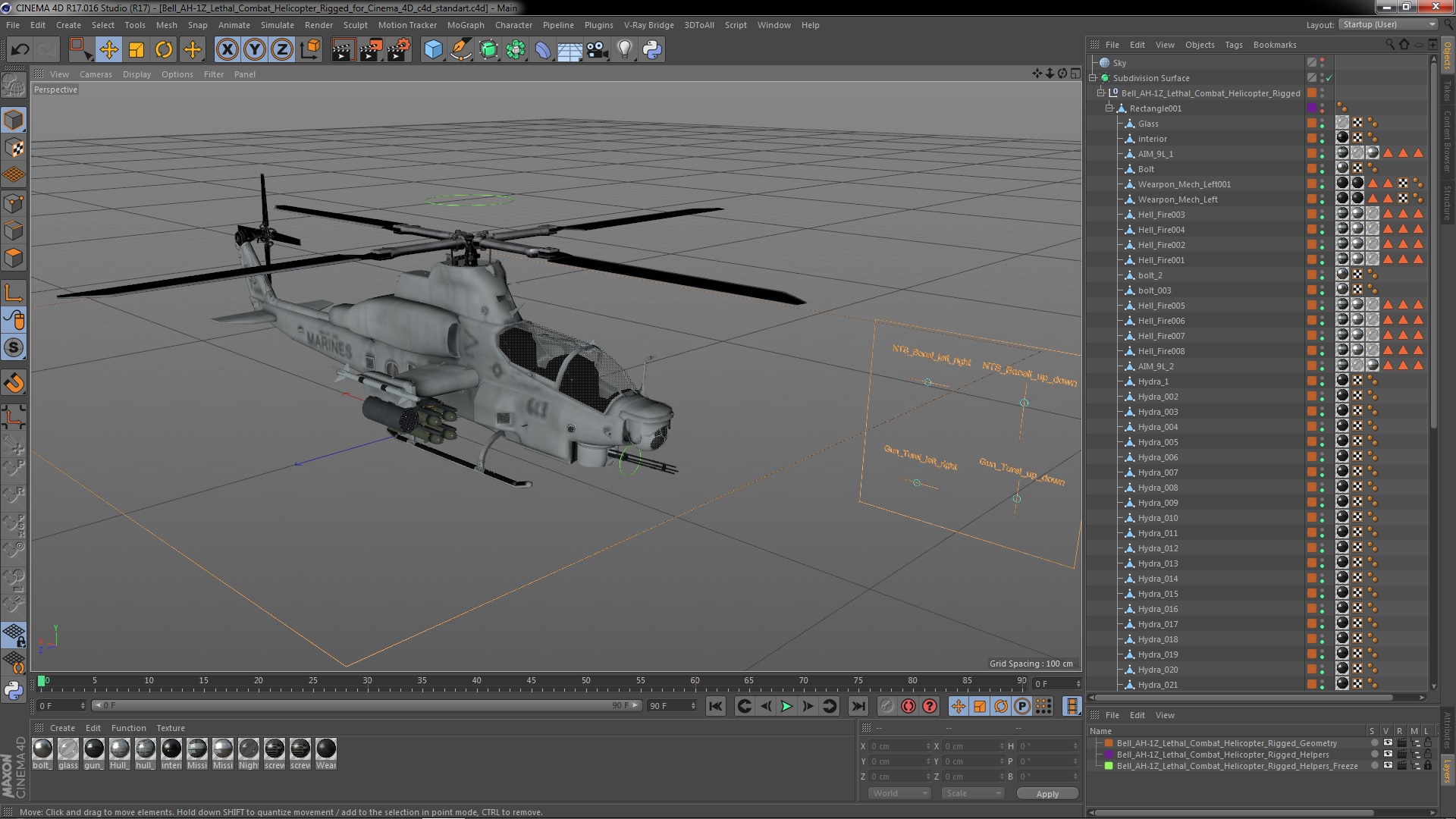 3D Bell AH-1Z Lethal Combat Helicopter Rigged for Cinema 4D