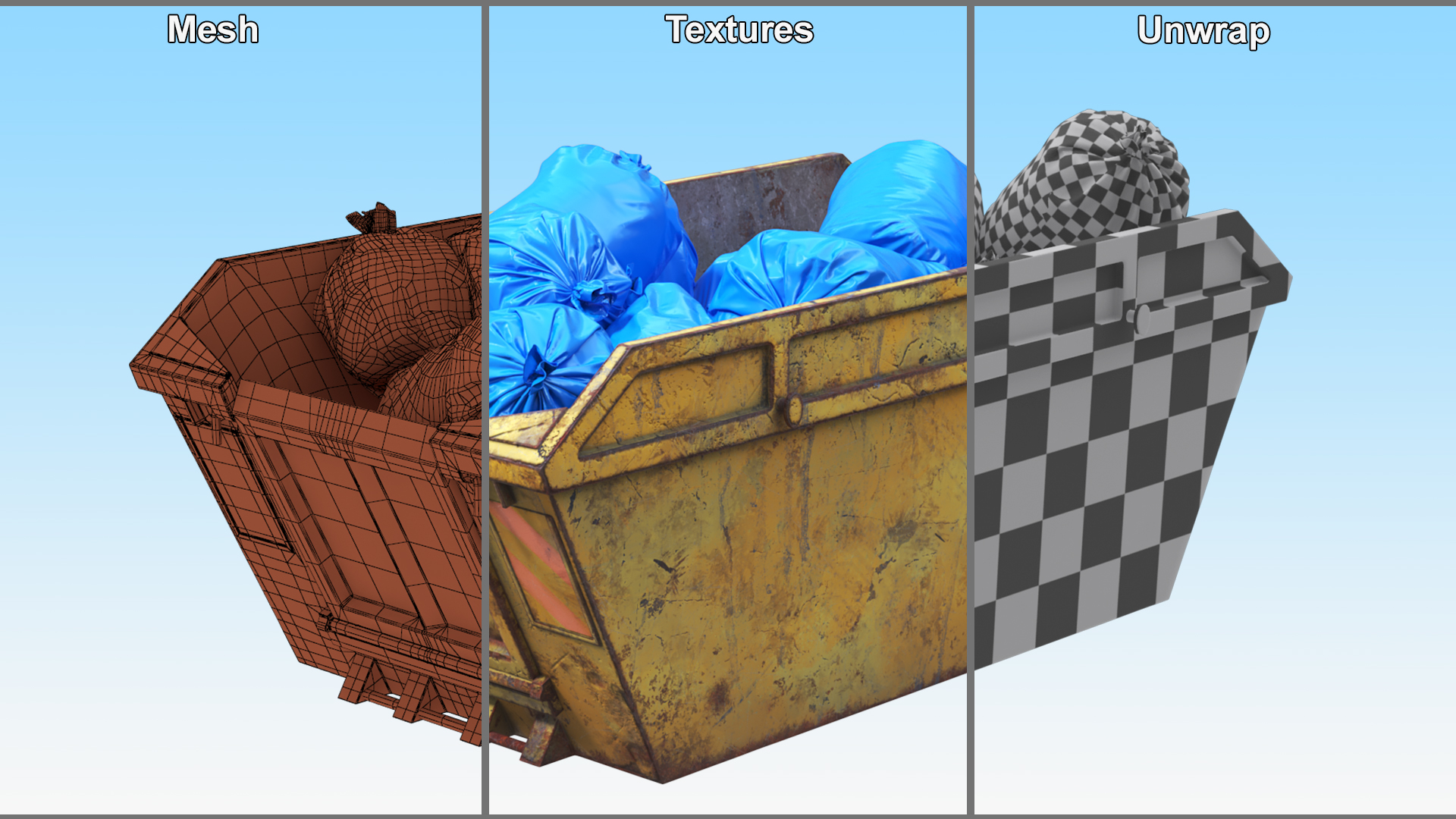 Construction Skip With Debris Used 3D model
