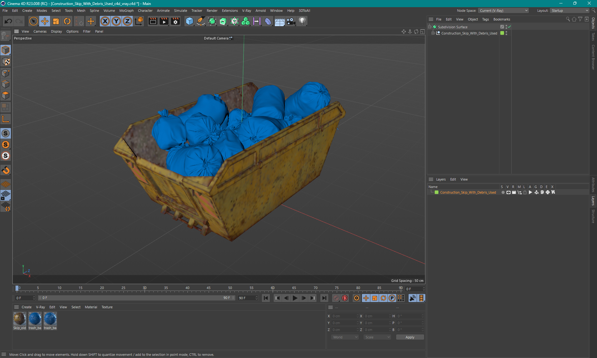 Construction Skip With Debris Used 3D model