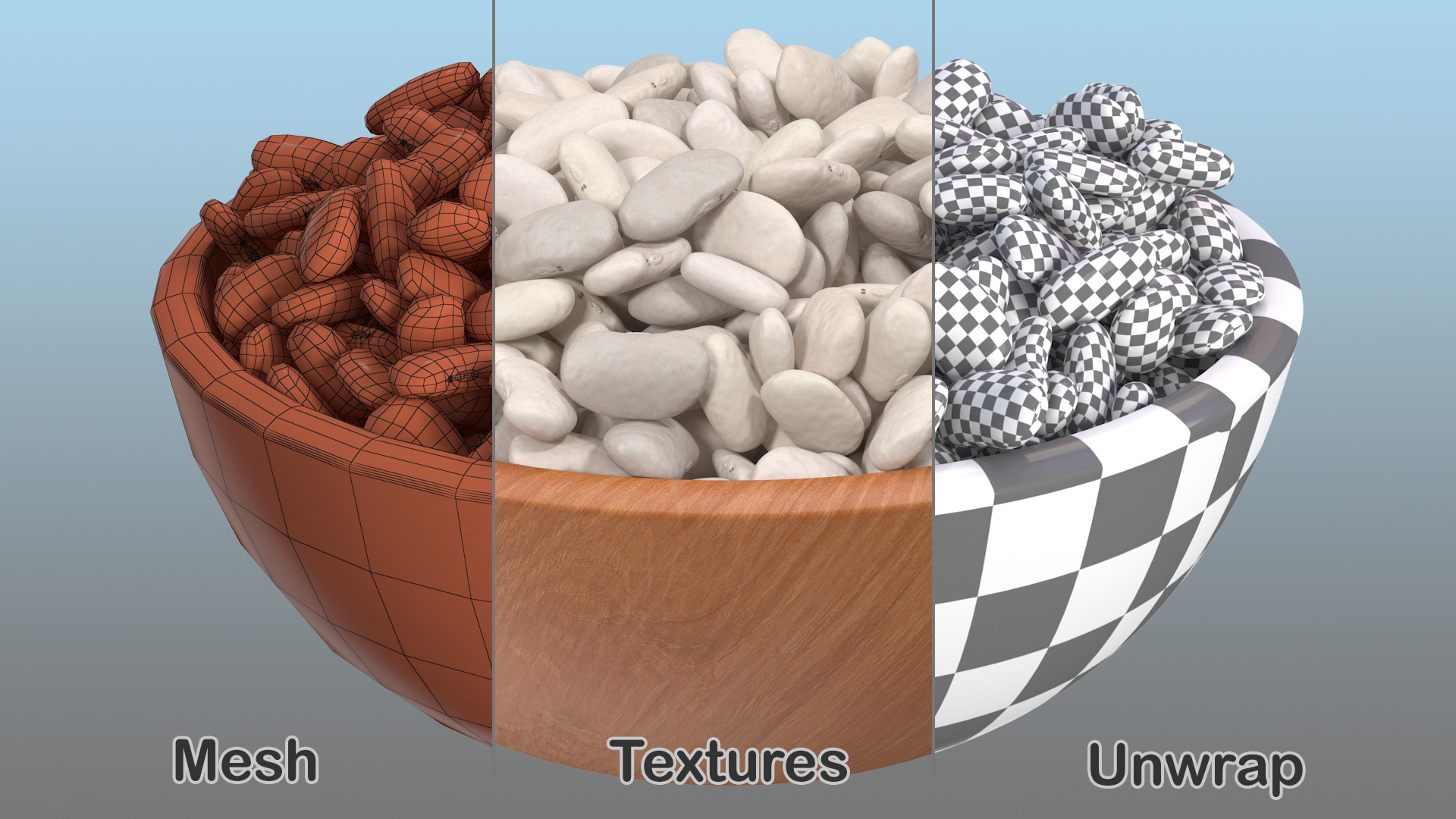 3D model White Pea Bean on Wooden Plate