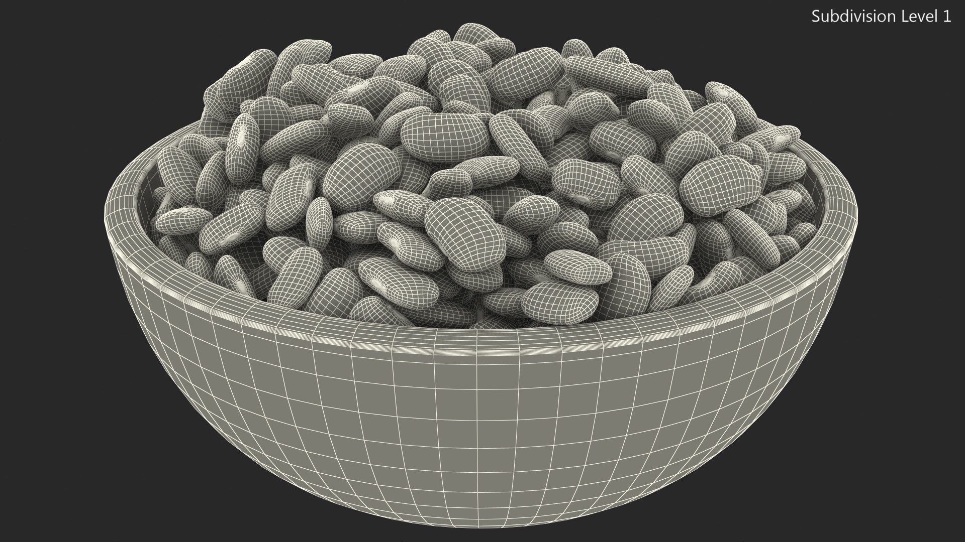 3D model White Pea Bean on Wooden Plate
