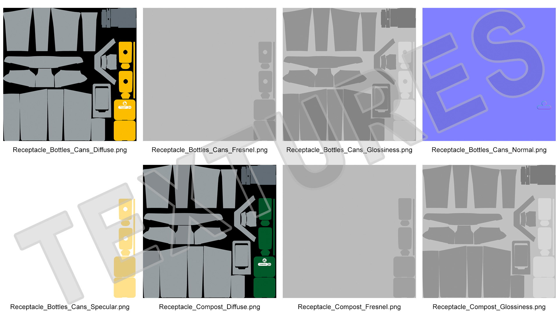 3D Modular Recycling Bins Set