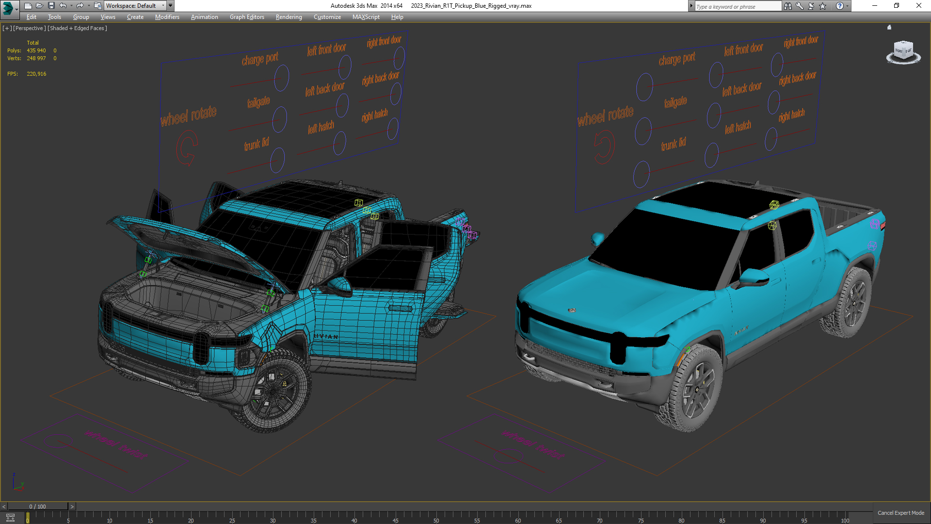2023 Rivian R1T Pickup Blue Rigged 3D model