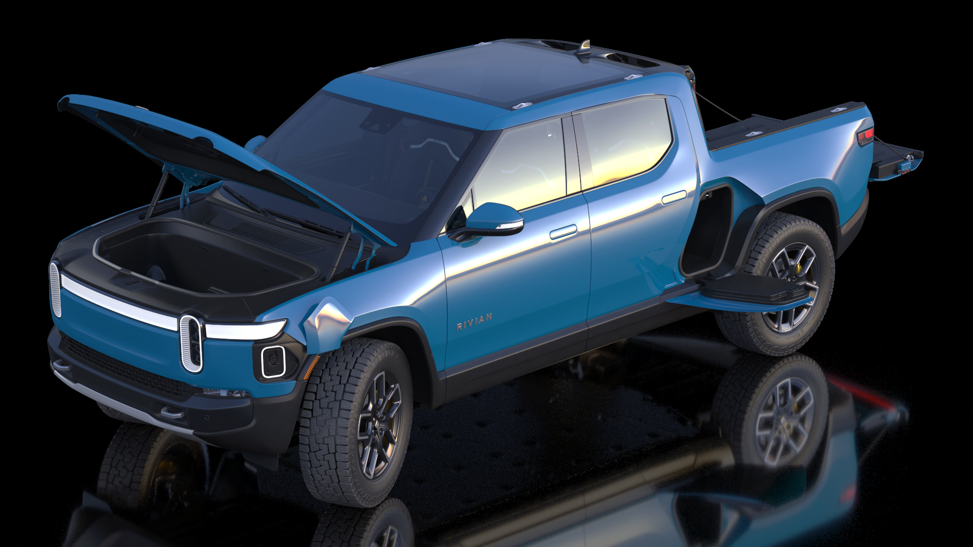 2023 Rivian R1T Pickup Blue Rigged 3D model