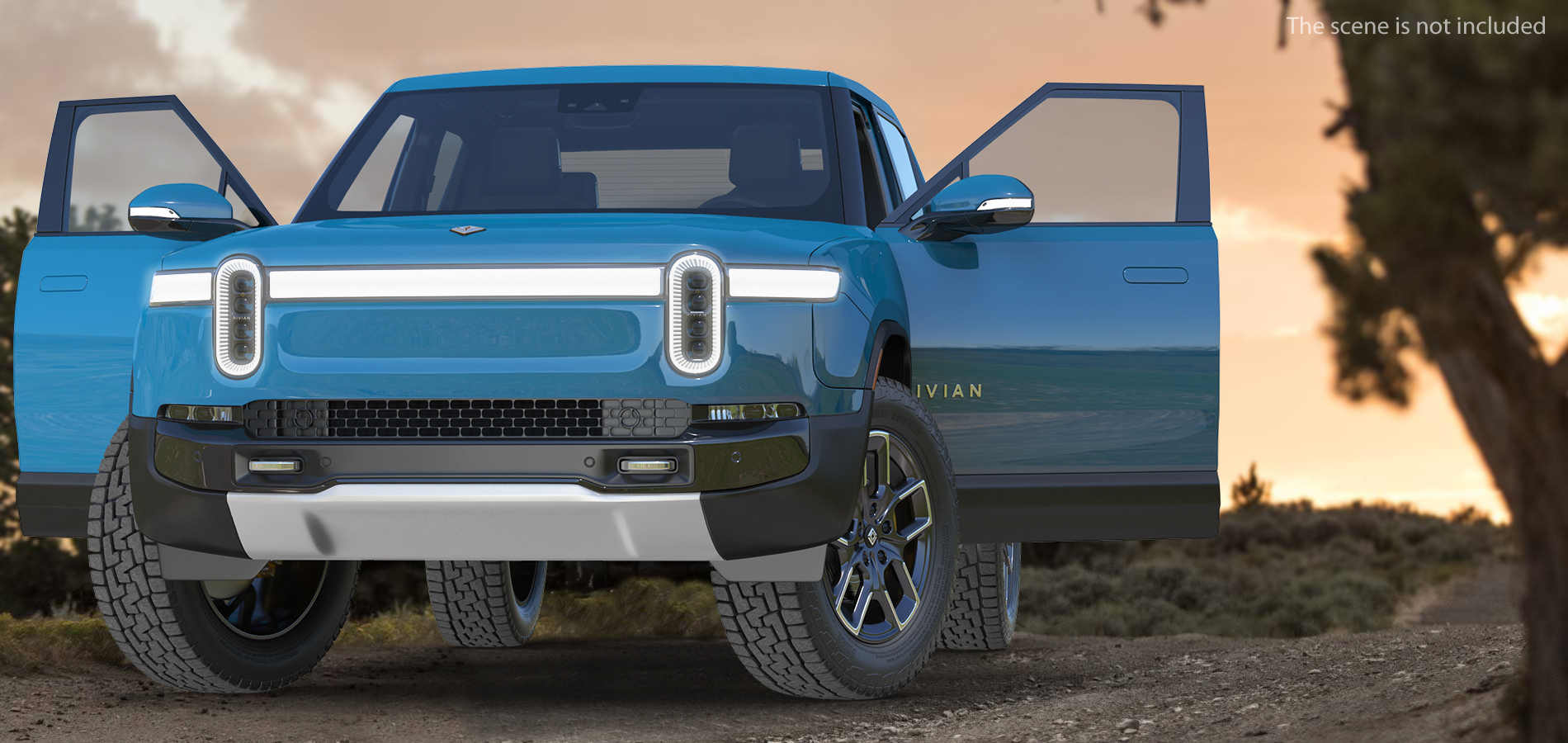 2023 Rivian R1T Pickup Blue Rigged 3D model