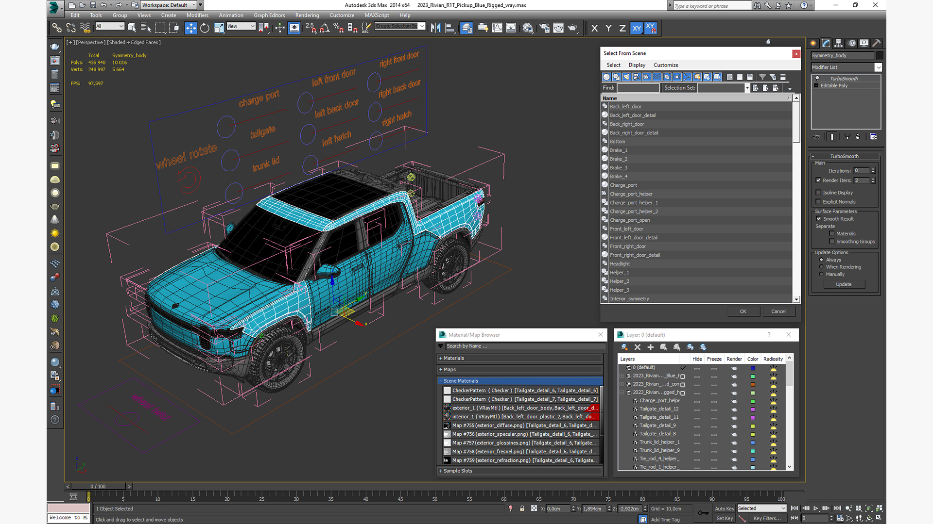 2023 Rivian R1T Pickup Blue Rigged 3D model