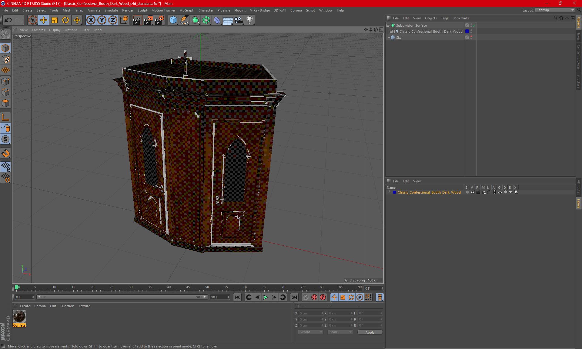 3D Classic Confessional Booth Dark Wood