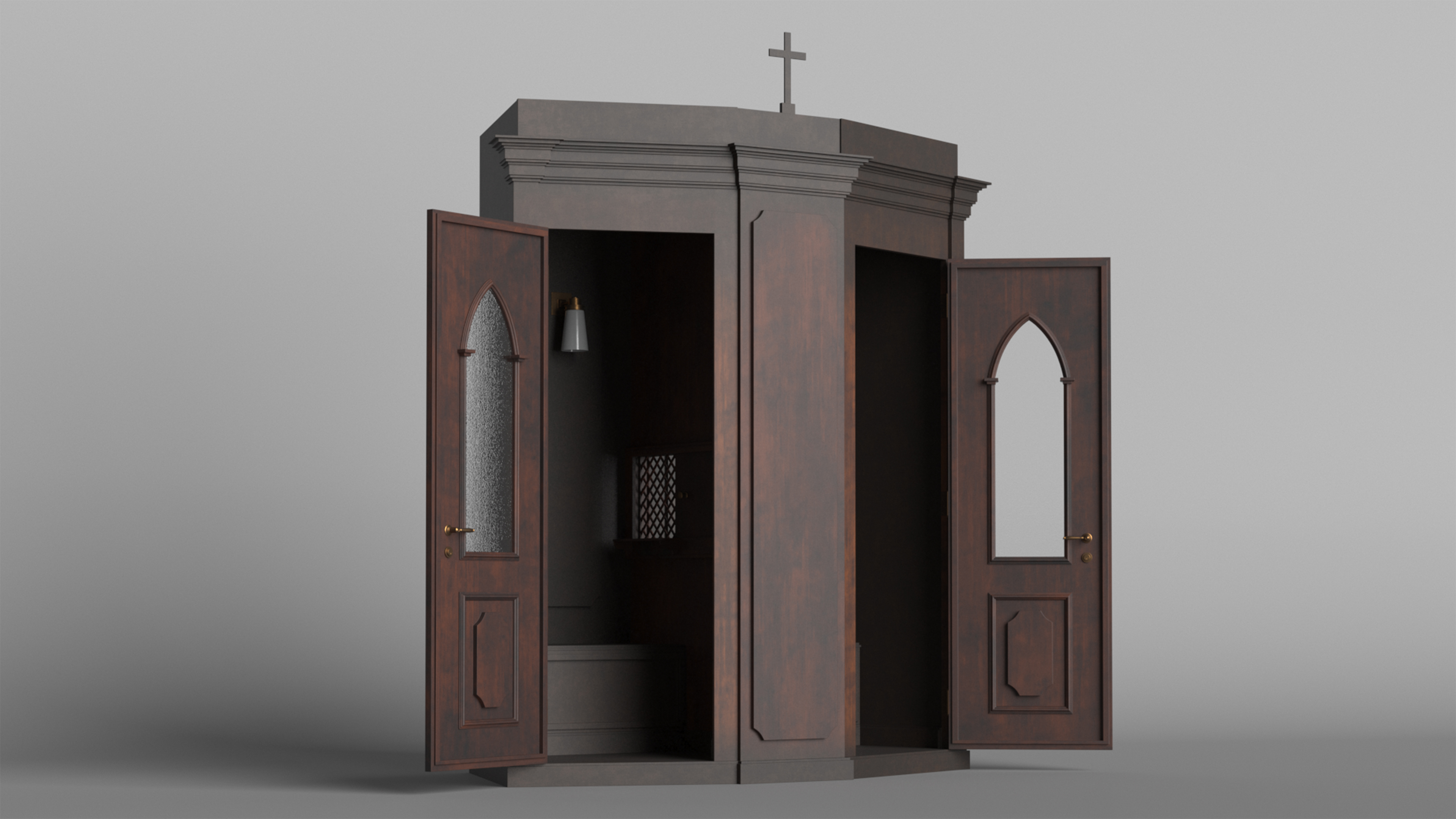 3D Classic Confessional Booth Dark Wood