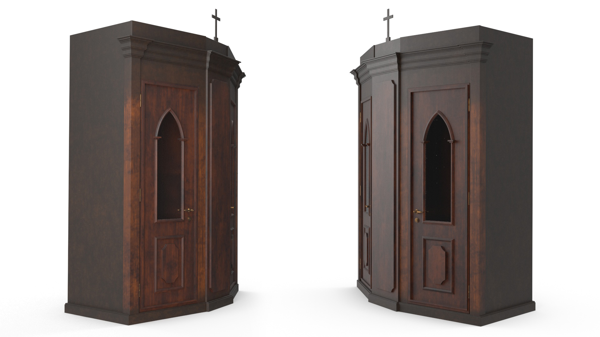 3D Classic Confessional Booth Dark Wood