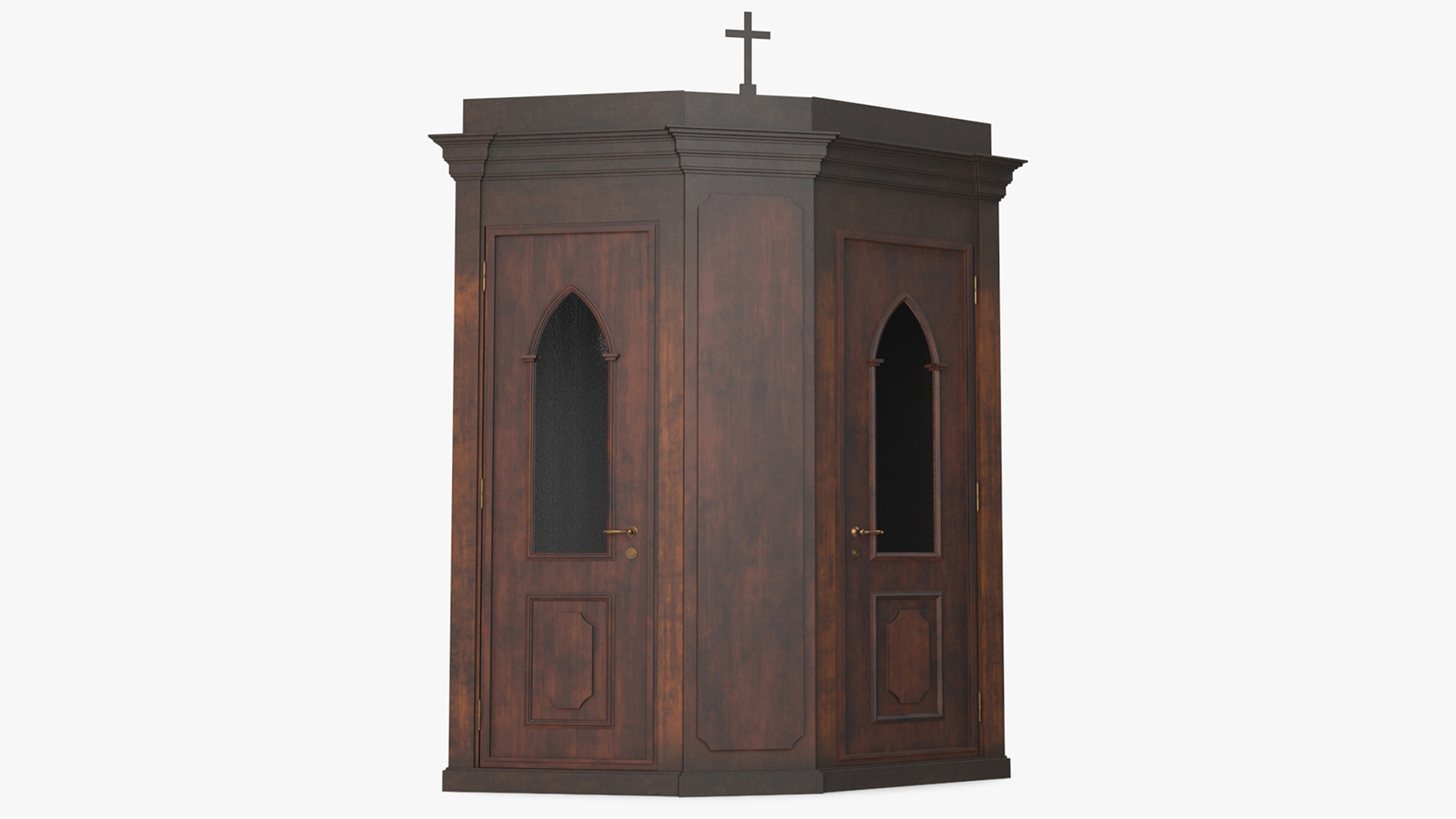 3D Classic Confessional Booth Dark Wood