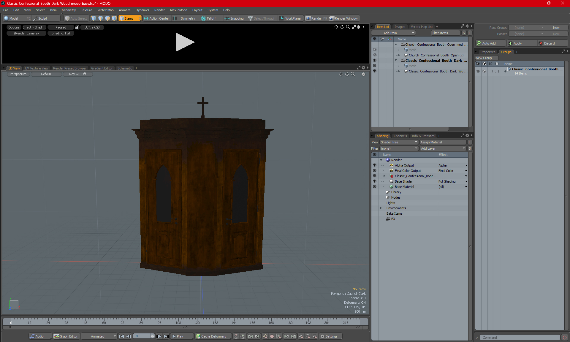 3D Classic Confessional Booth Dark Wood