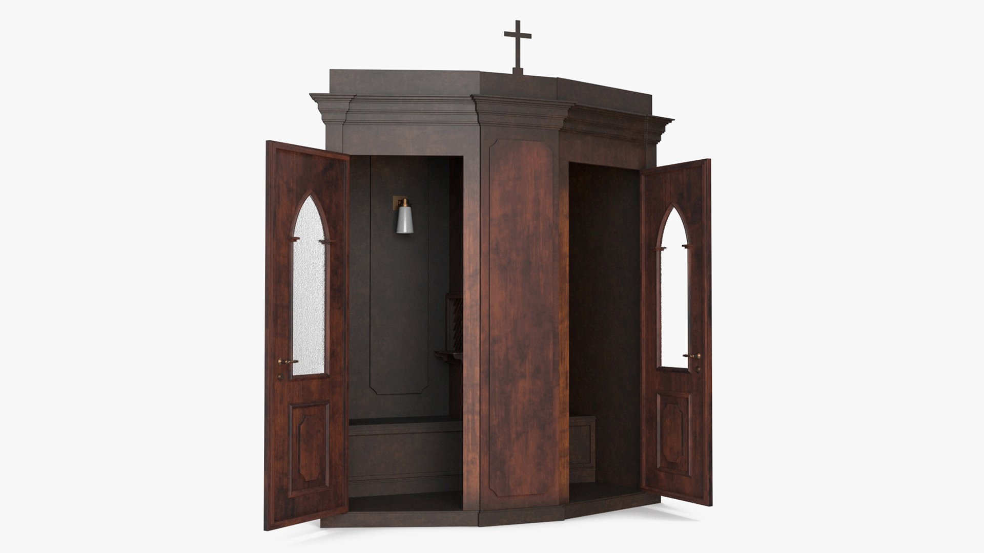 3D Classic Confessional Booth Dark Wood