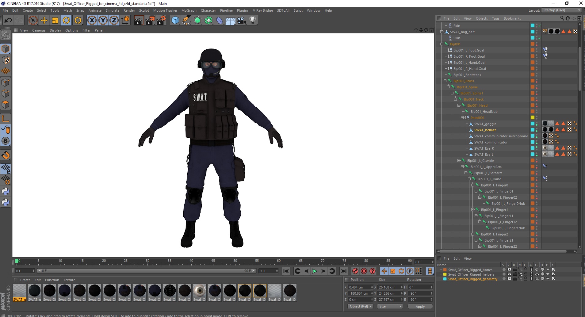 3D Swat Officer Rigged for Cinema 4D model