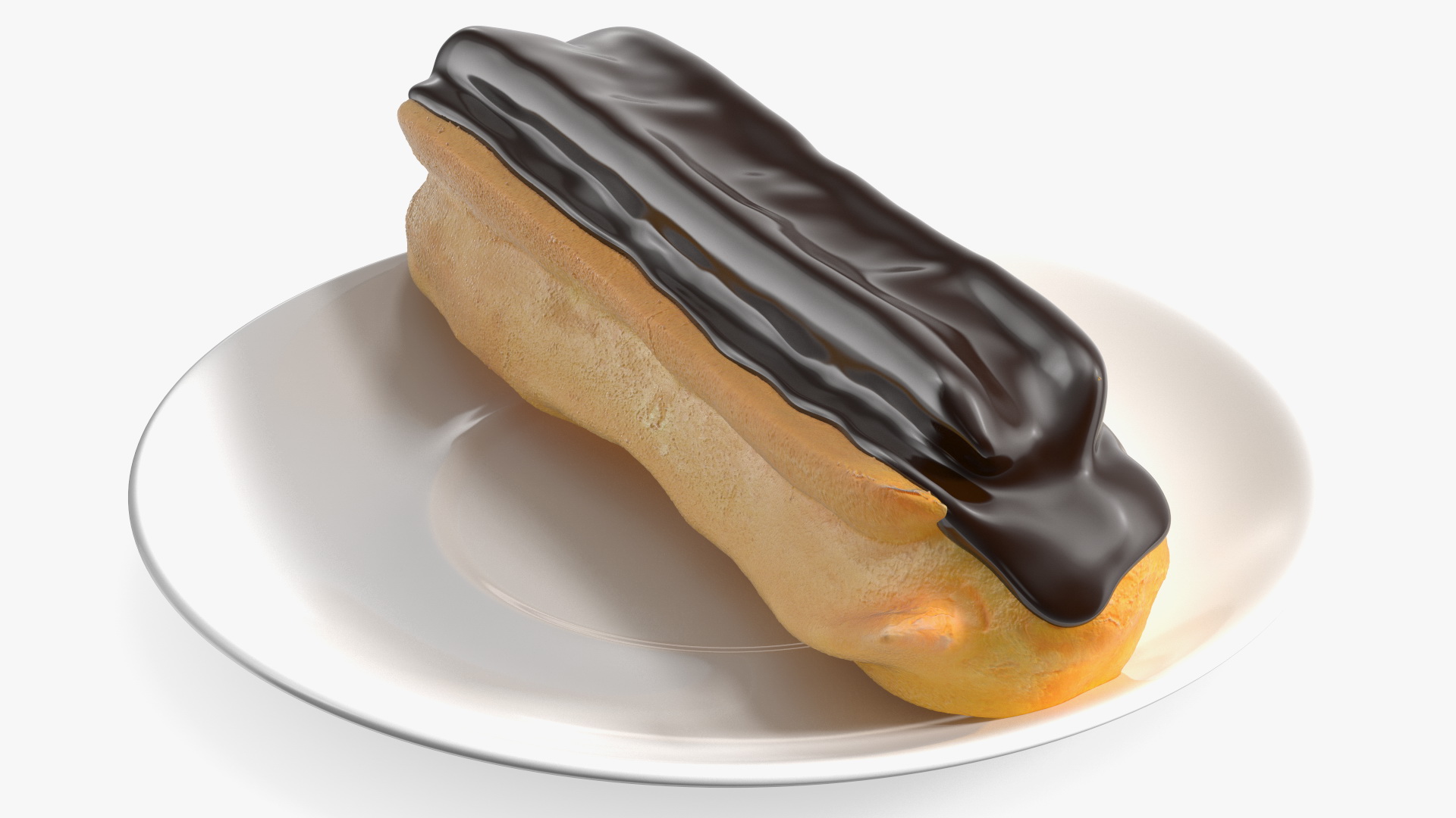 Eclair in Chocolate Glaze with Saucer 3D