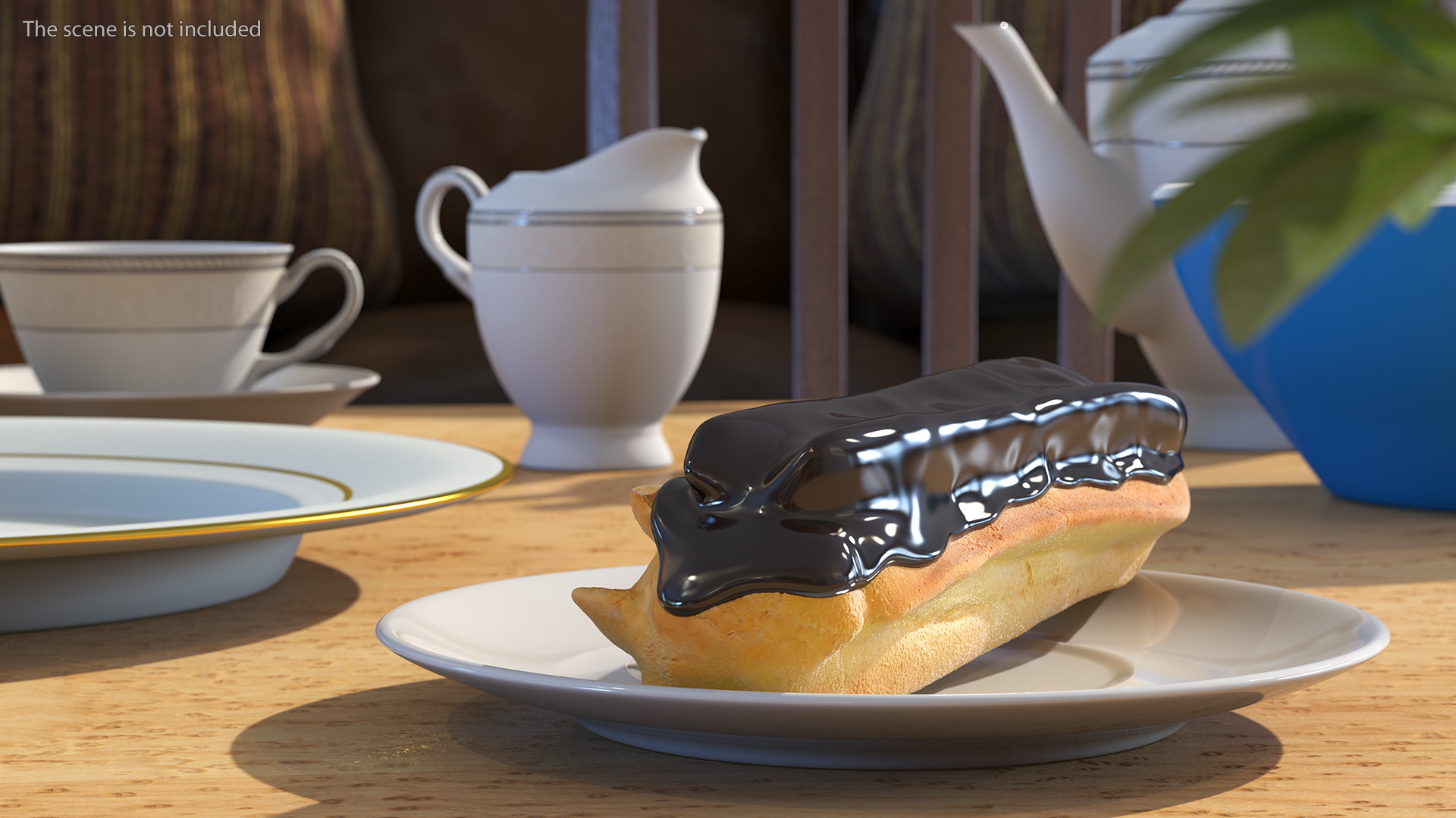 Eclair in Chocolate Glaze with Saucer 3D