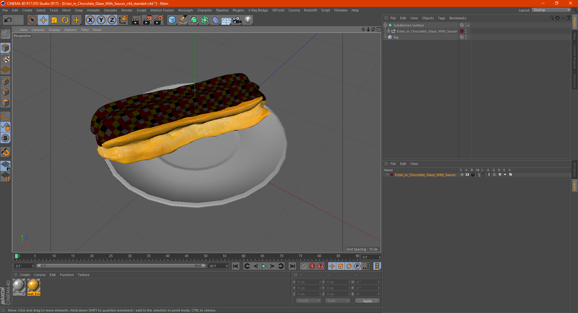 Eclair in Chocolate Glaze with Saucer 3D