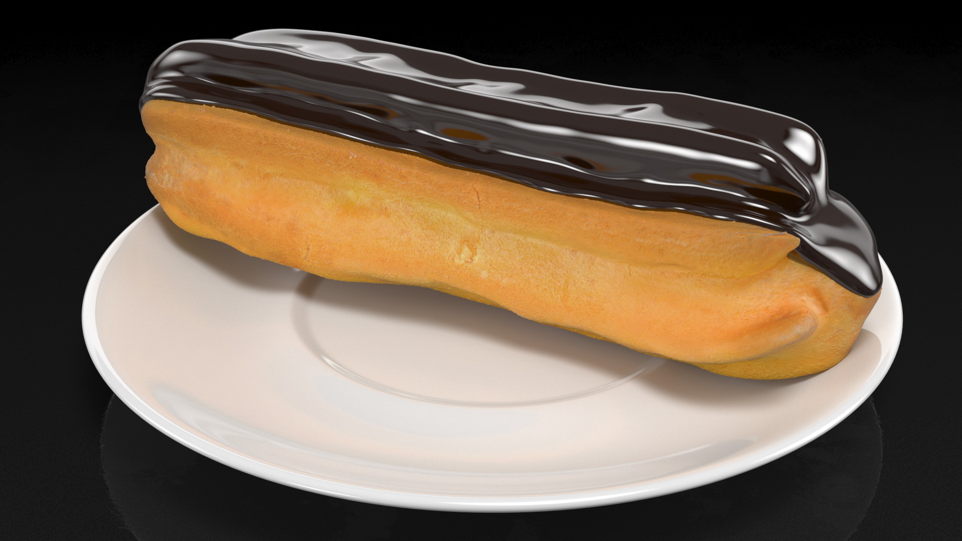 Eclair in Chocolate Glaze with Saucer 3D