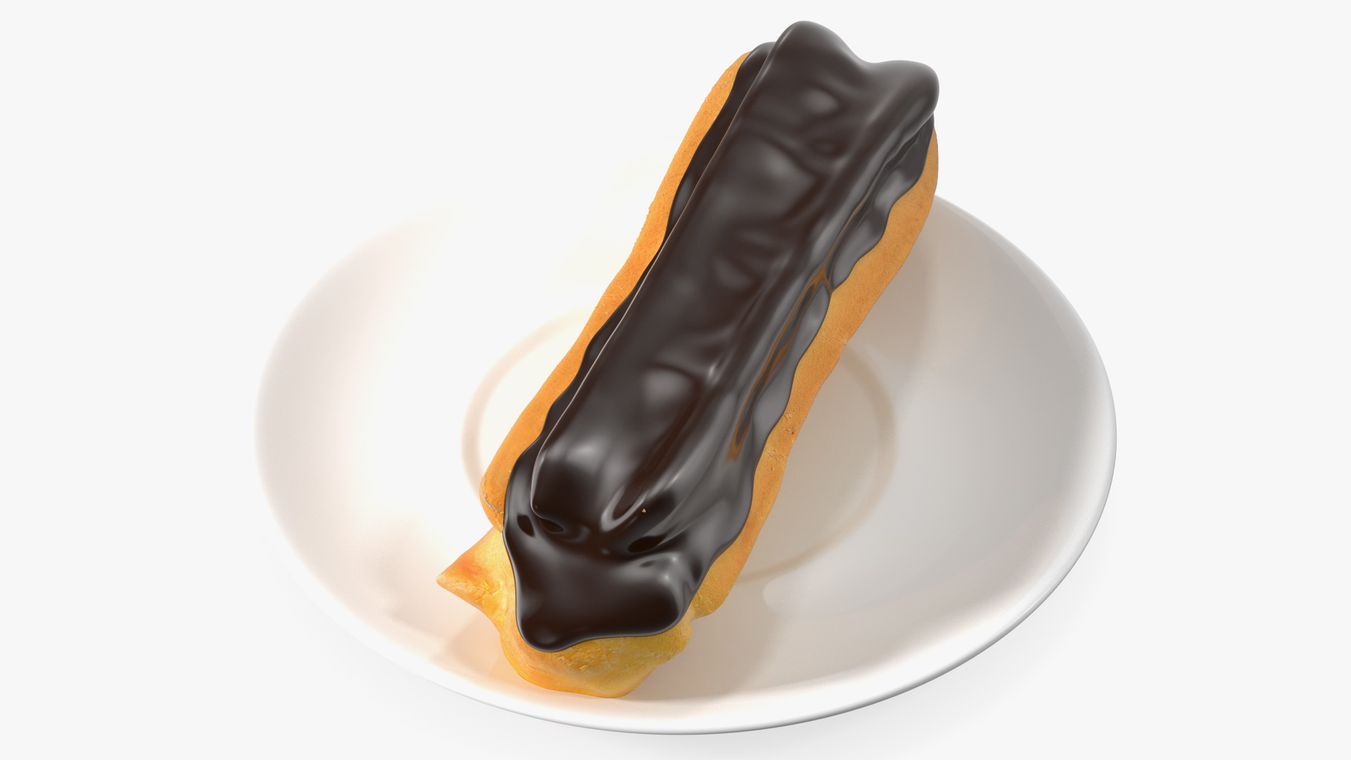 Eclair in Chocolate Glaze with Saucer 3D