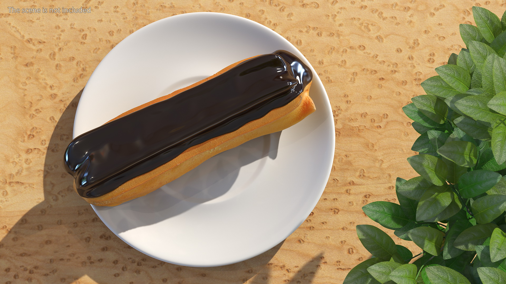 Eclair in Chocolate Glaze with Saucer 3D