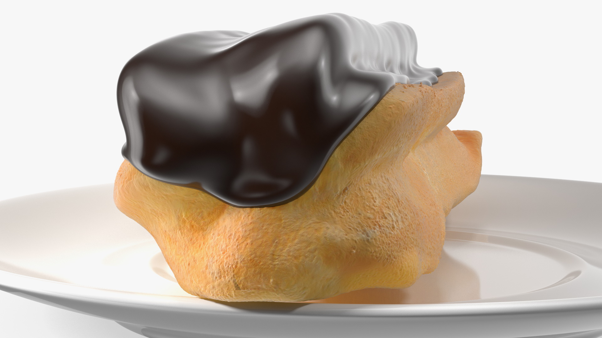 Eclair in Chocolate Glaze with Saucer 3D