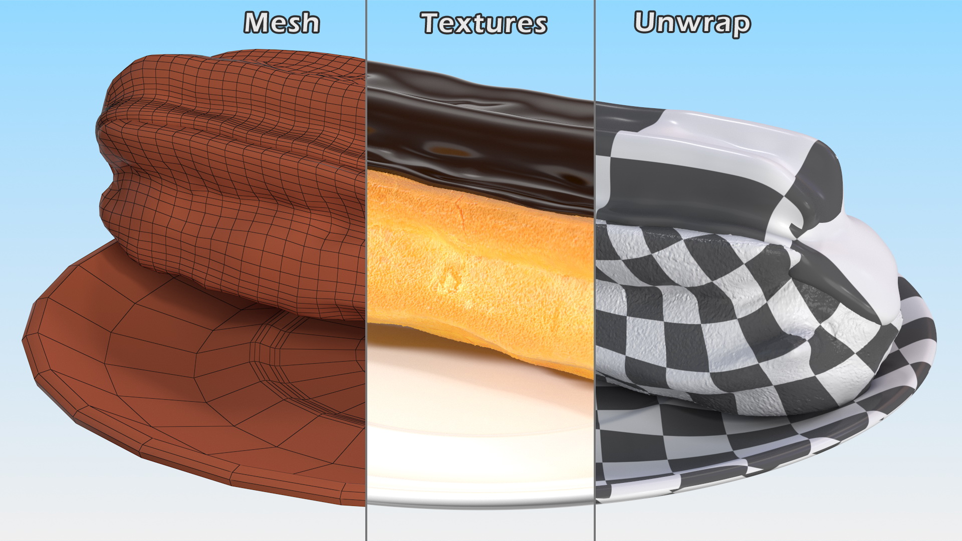 Eclair in Chocolate Glaze with Saucer 3D