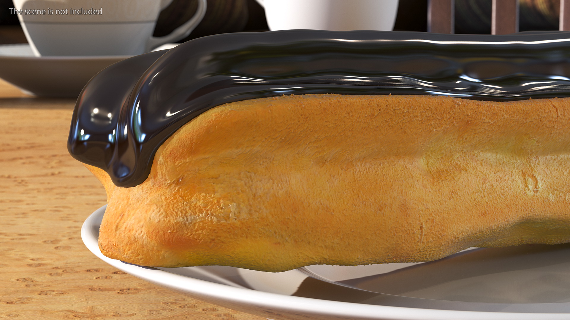 Eclair in Chocolate Glaze with Saucer 3D