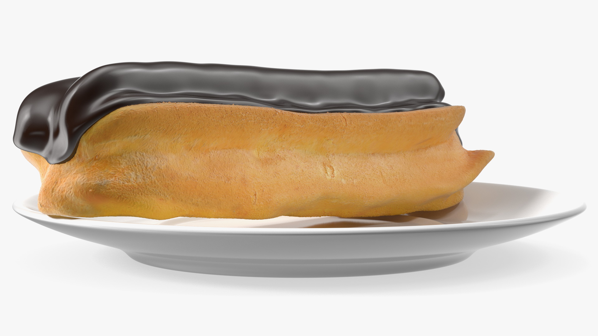 Eclair in Chocolate Glaze with Saucer 3D