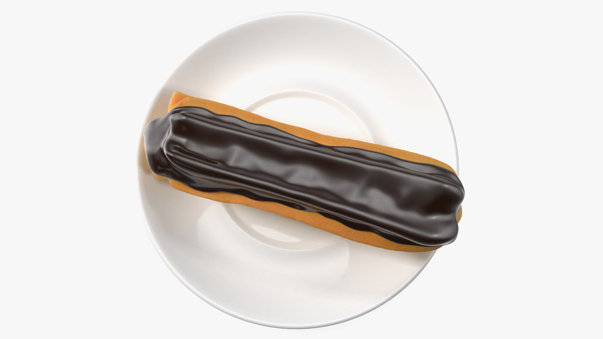 Eclair in Chocolate Glaze with Saucer 3D