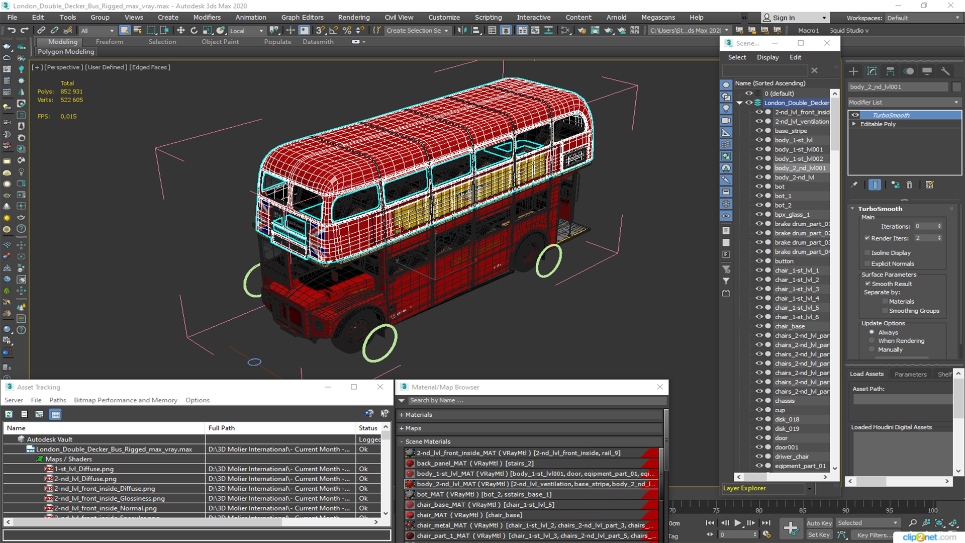 3D London Double Decker Bus Rigged