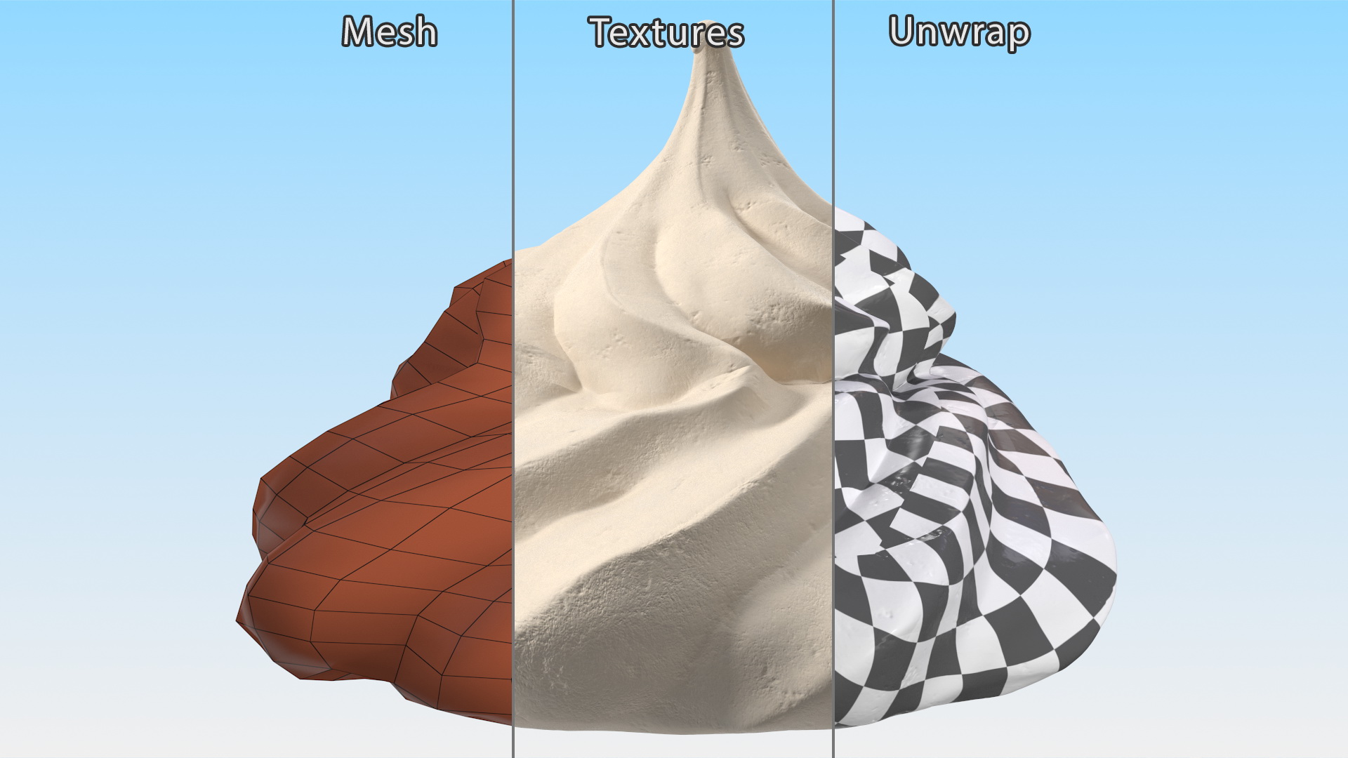 3D Caramel Meringue Ice Cream Cone