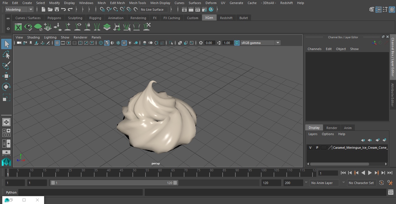 3D Caramel Meringue Ice Cream Cone