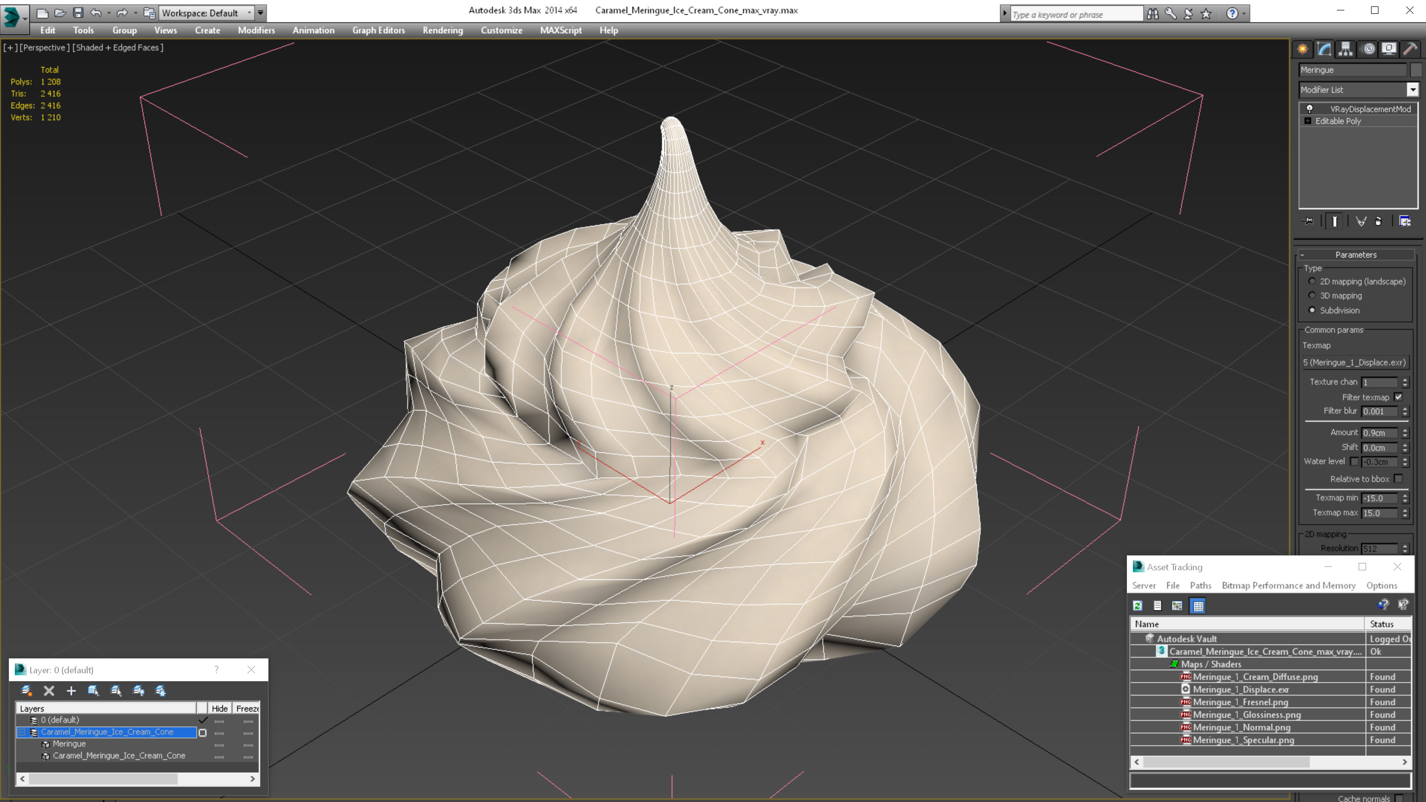 3D Caramel Meringue Ice Cream Cone