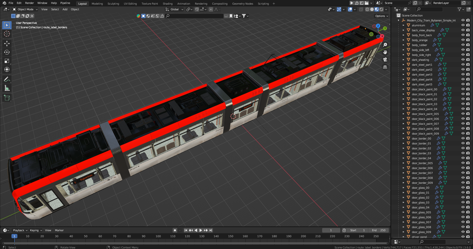 3D model Modern City Tram Bybanen Simple Interior