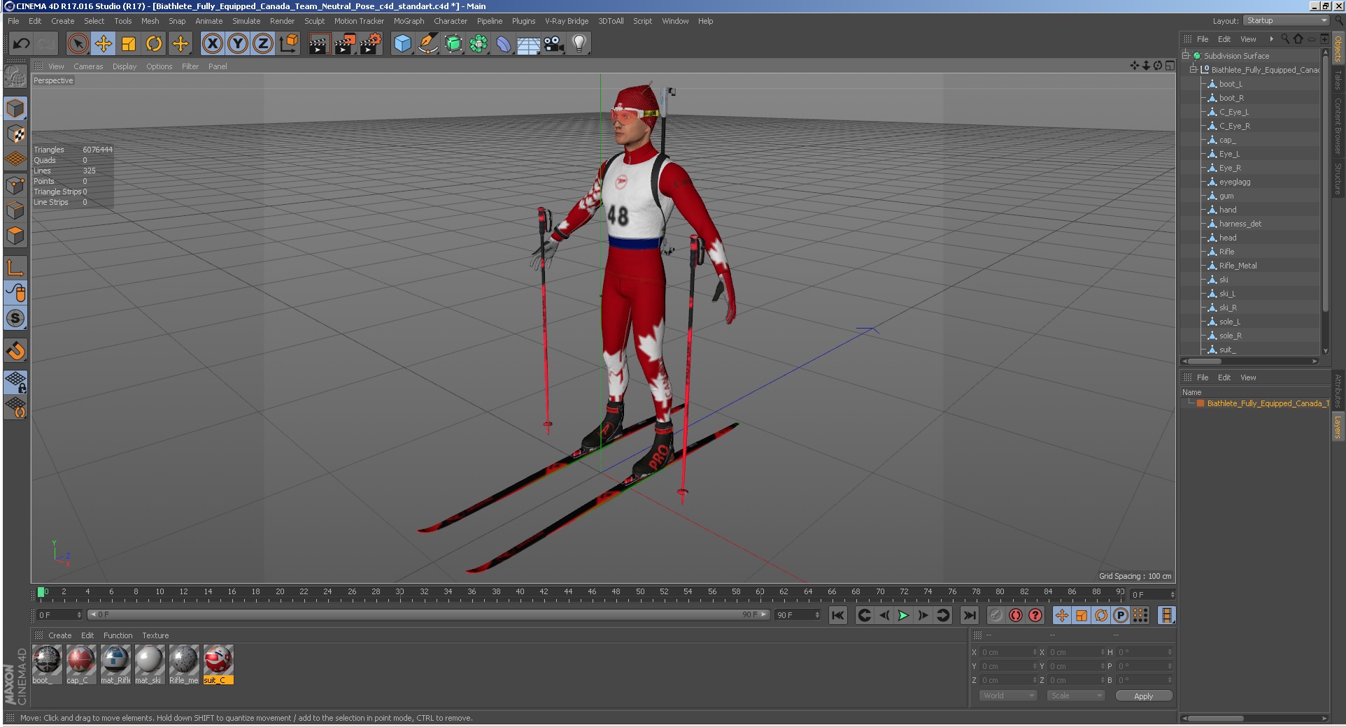 3D Biathlonist Fully Equipped Canada Team Neutral Pose