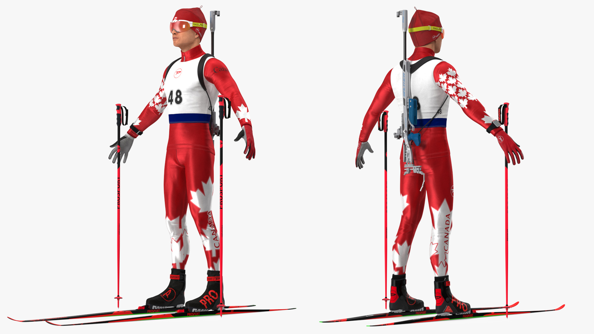 3D Biathlonist Fully Equipped Canada Team Neutral Pose