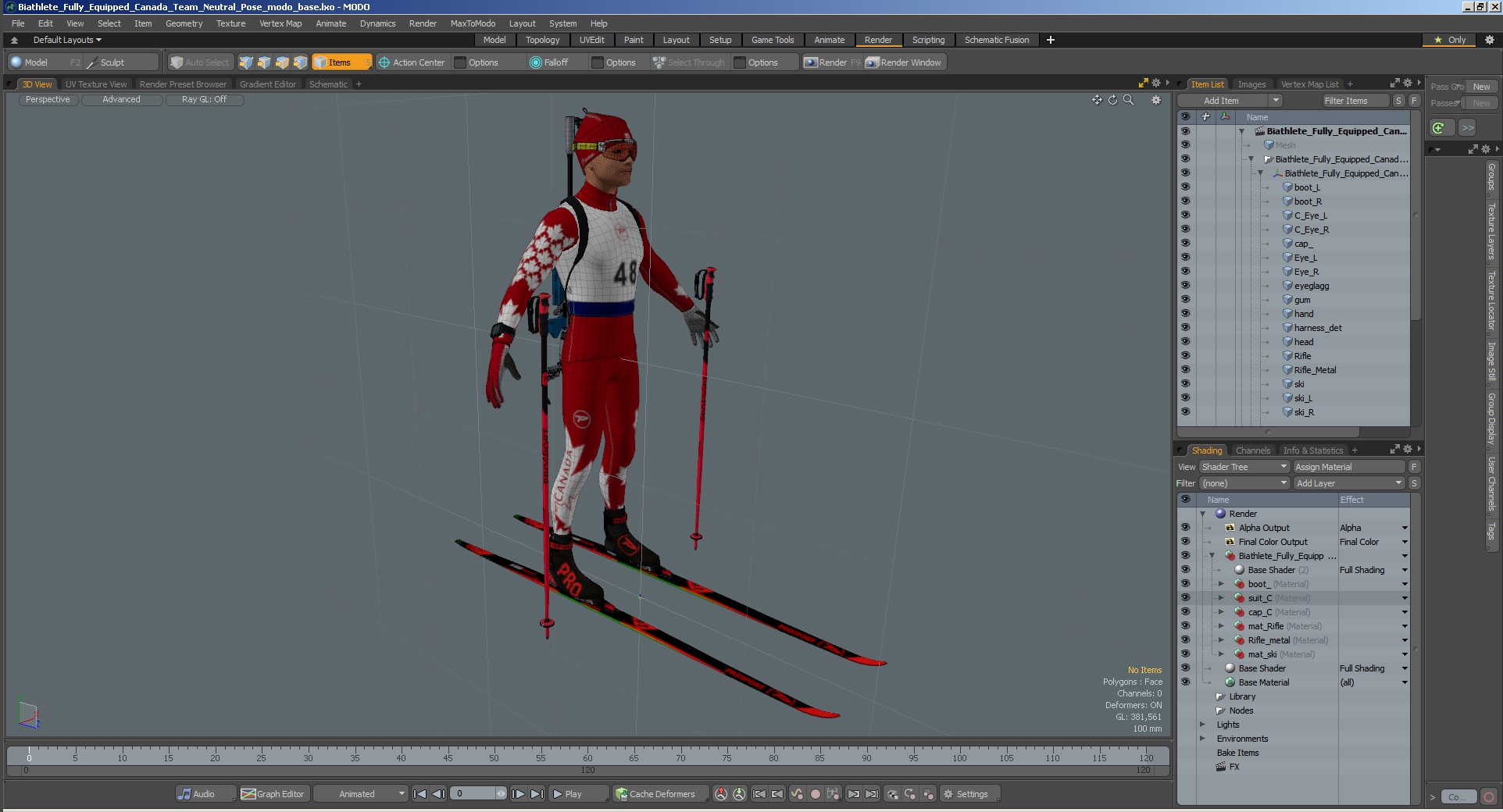 3D Biathlonist Fully Equipped Canada Team Neutral Pose