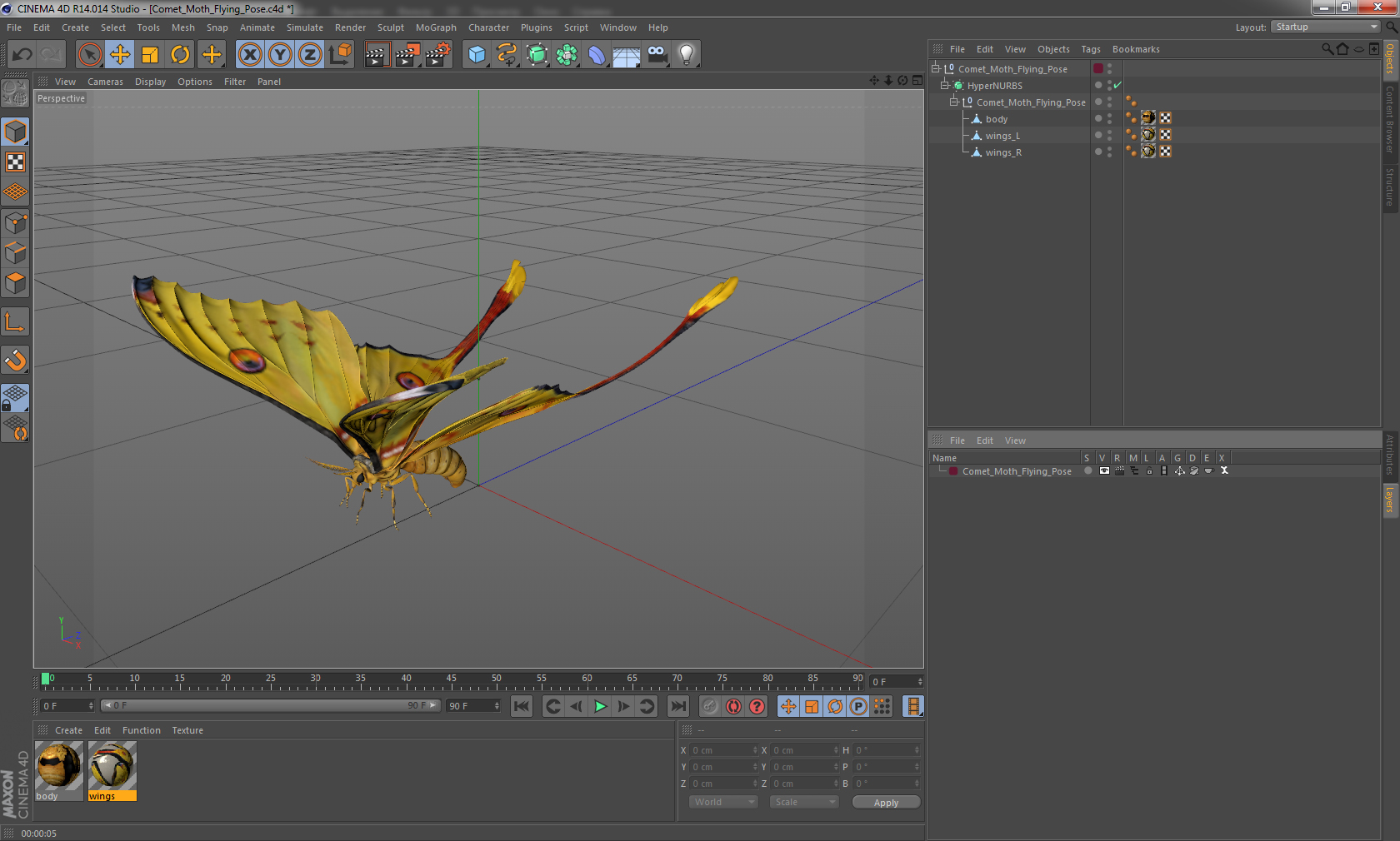 Comet Moth Flying Pose 3D
