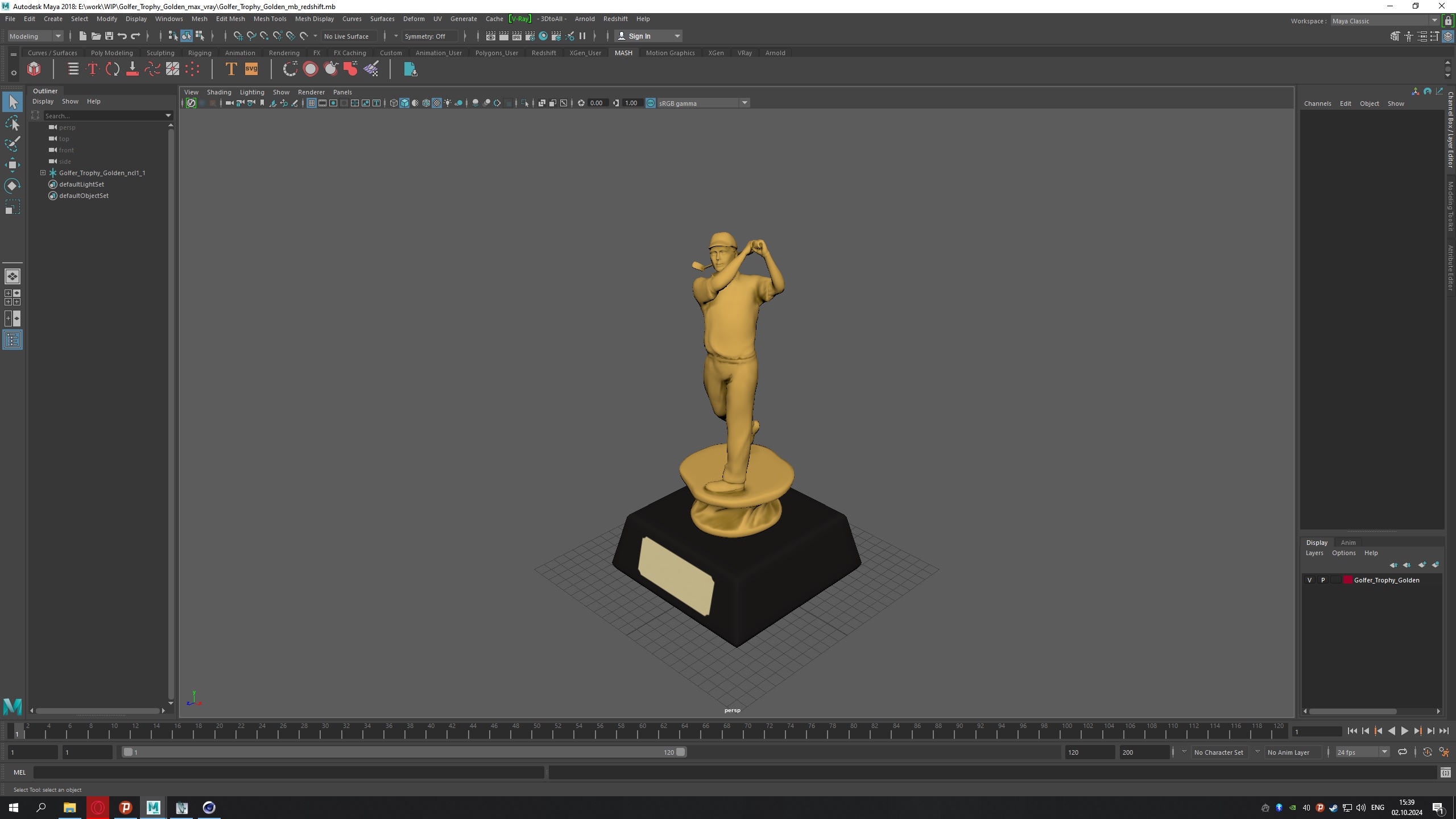 3D model Golfer Trophy Golden