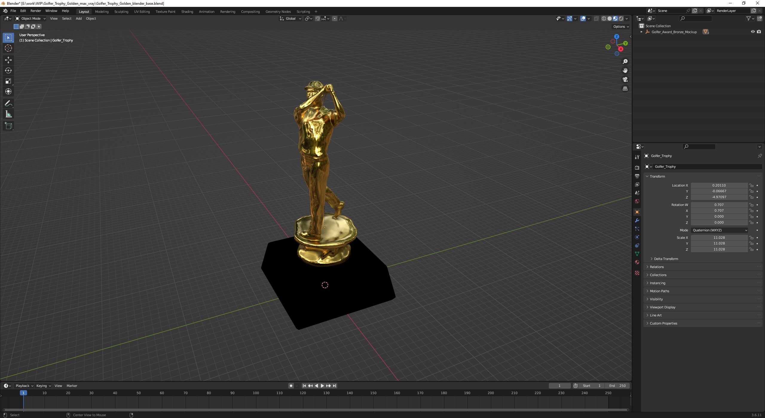 3D model Golfer Trophy Golden