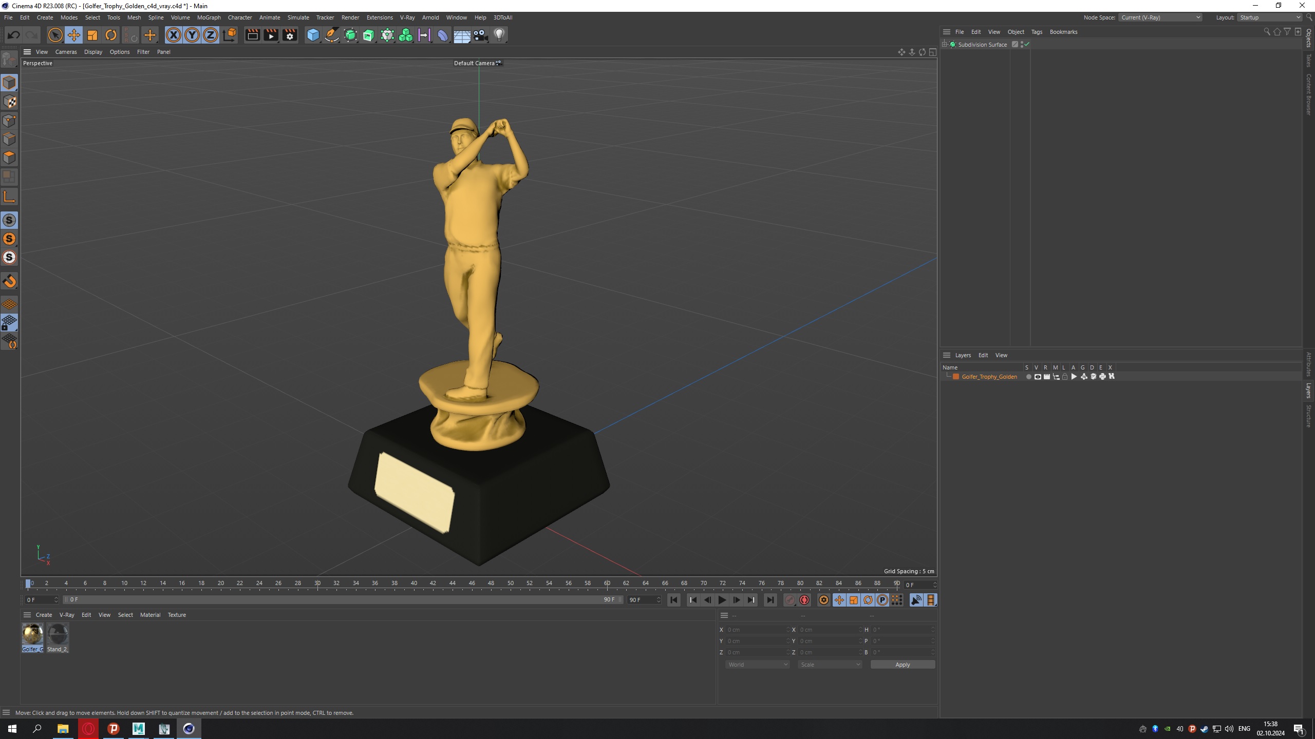 3D model Golfer Trophy Golden