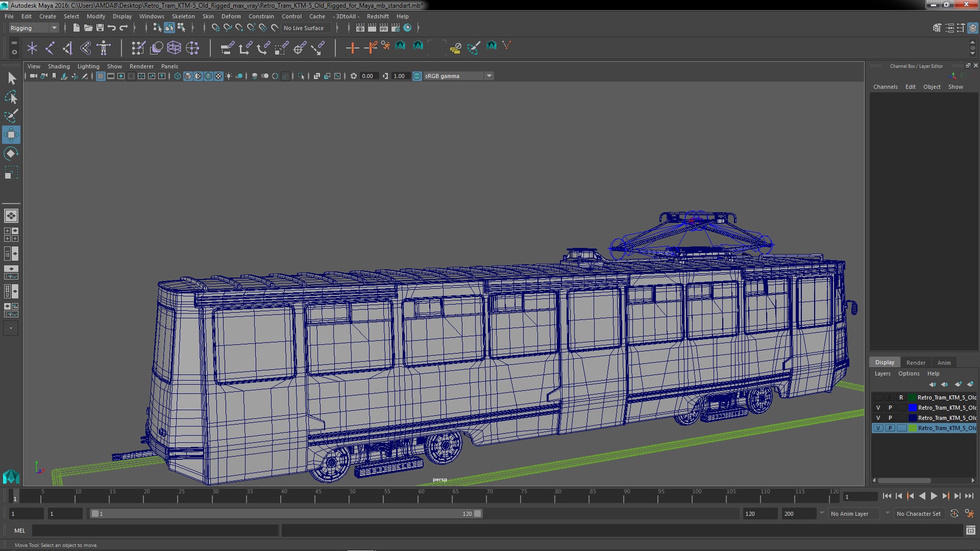 3D Retro Tram KTM-5 Old Rigged for Maya