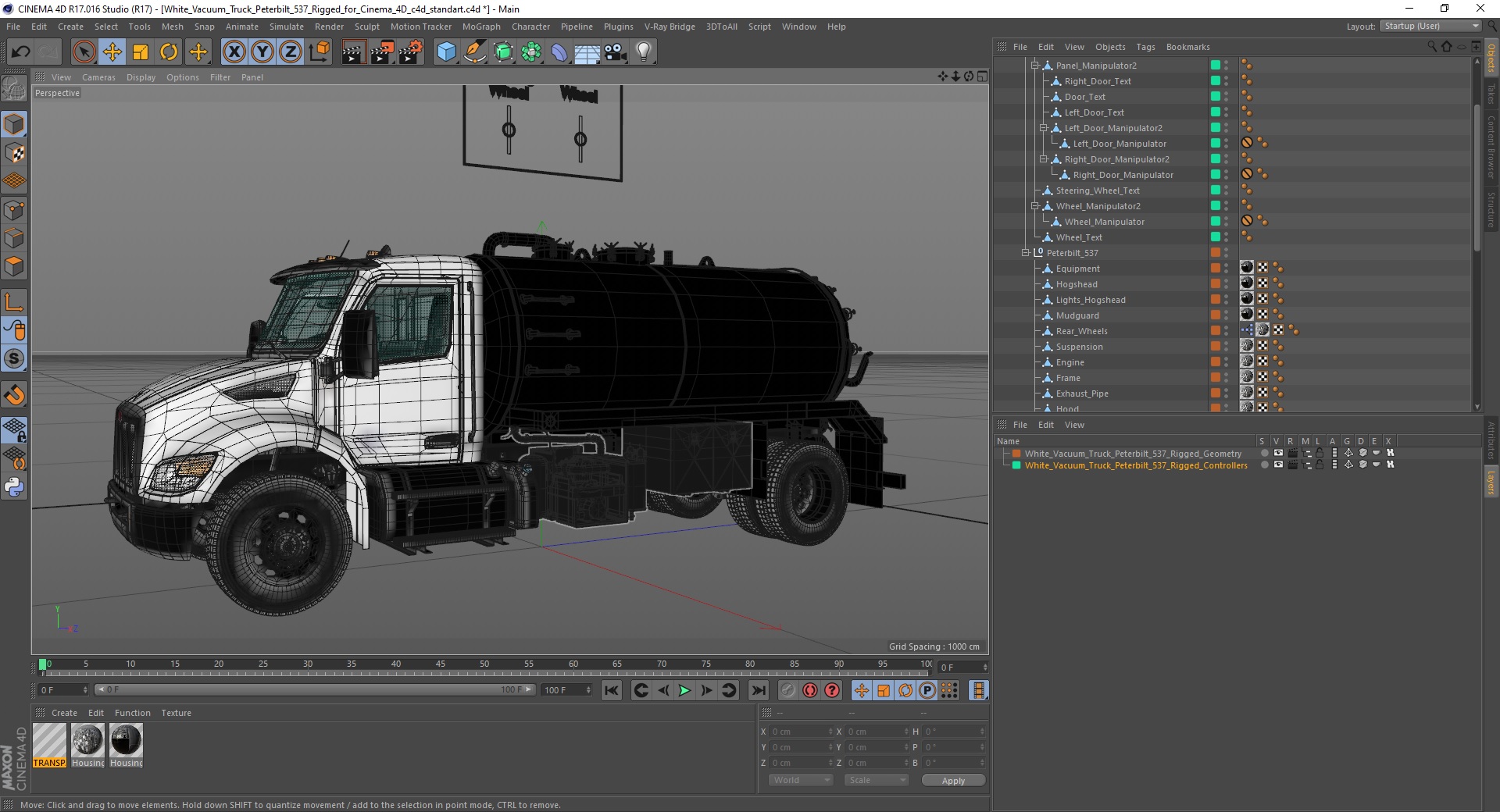 3D White Vacuum Truck Peterbilt 537 Rigged for Cinema 4D model